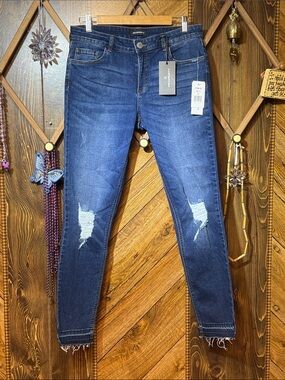 Prosperity Dark Blue Distressed Skinny Jeans